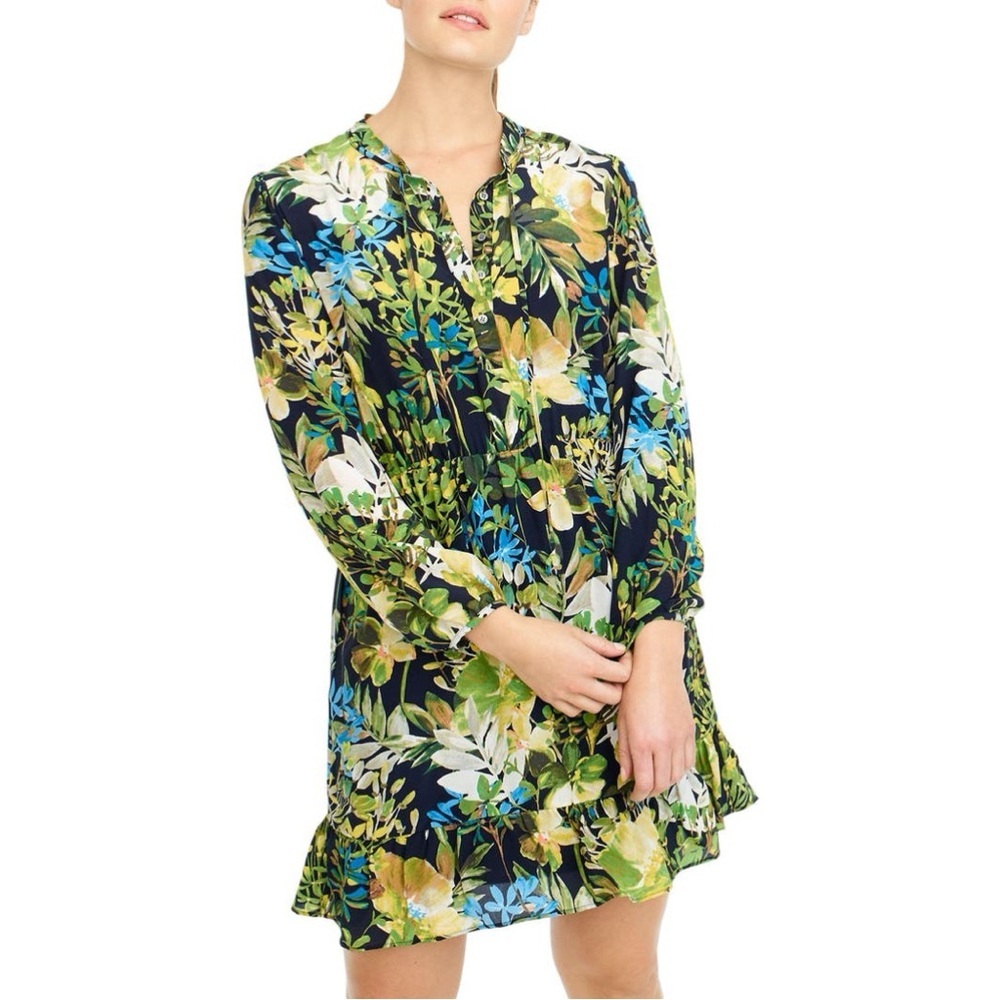 J. Crew Dress 100% Silk Floral Watercolor XXS 2XS
